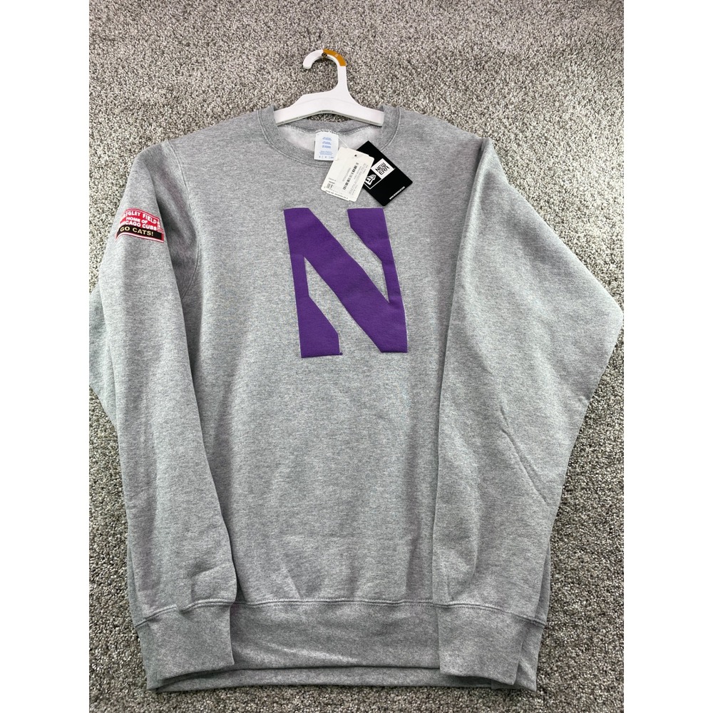New Era Northwestern Wildcats Crewneck Sweatshirt S Gray NEW Wrigley Field Patch